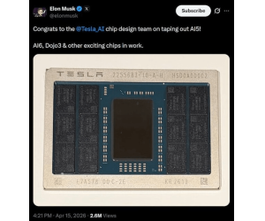 Tesla conclui tape-out do chip AI5, fabricado pela TSMC e Samsung